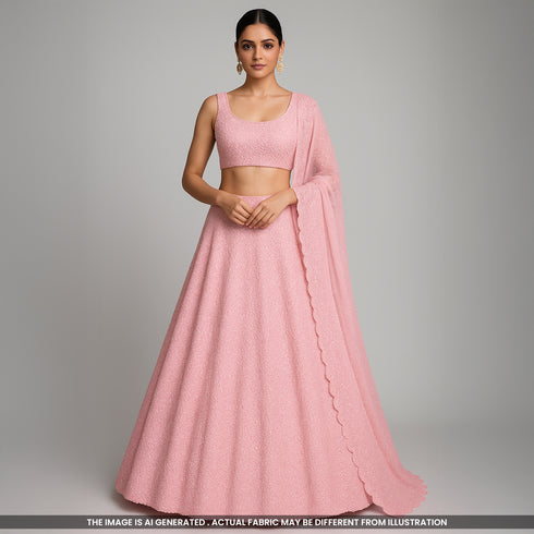 Cut Dana Thread Sequins Embroidered Georgette Fabric-F3723